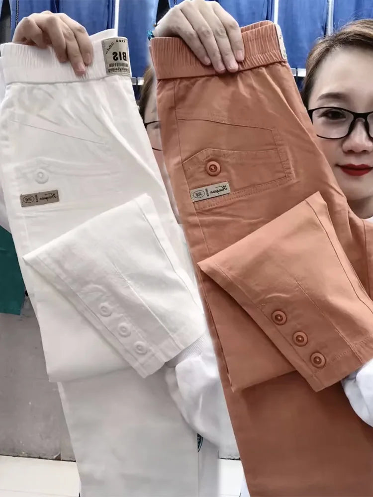 Women Cotton Linen Harun Pants Summer Loose New 2023 Ladies High Waist Versatile Thin Slim Casual Pants Female Nine-Point Pants