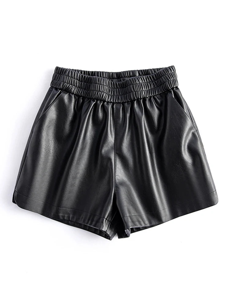 PENDRA Sheepskin Wide Leg Leather Shorts