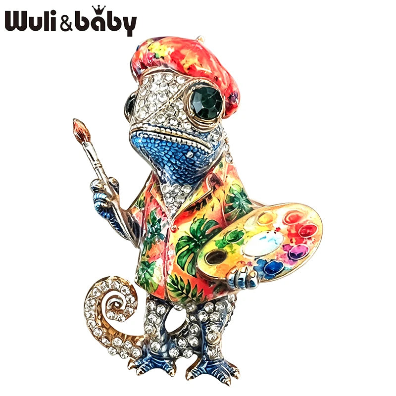 PENDRA Artist Chameleon Rhinestone Brooch