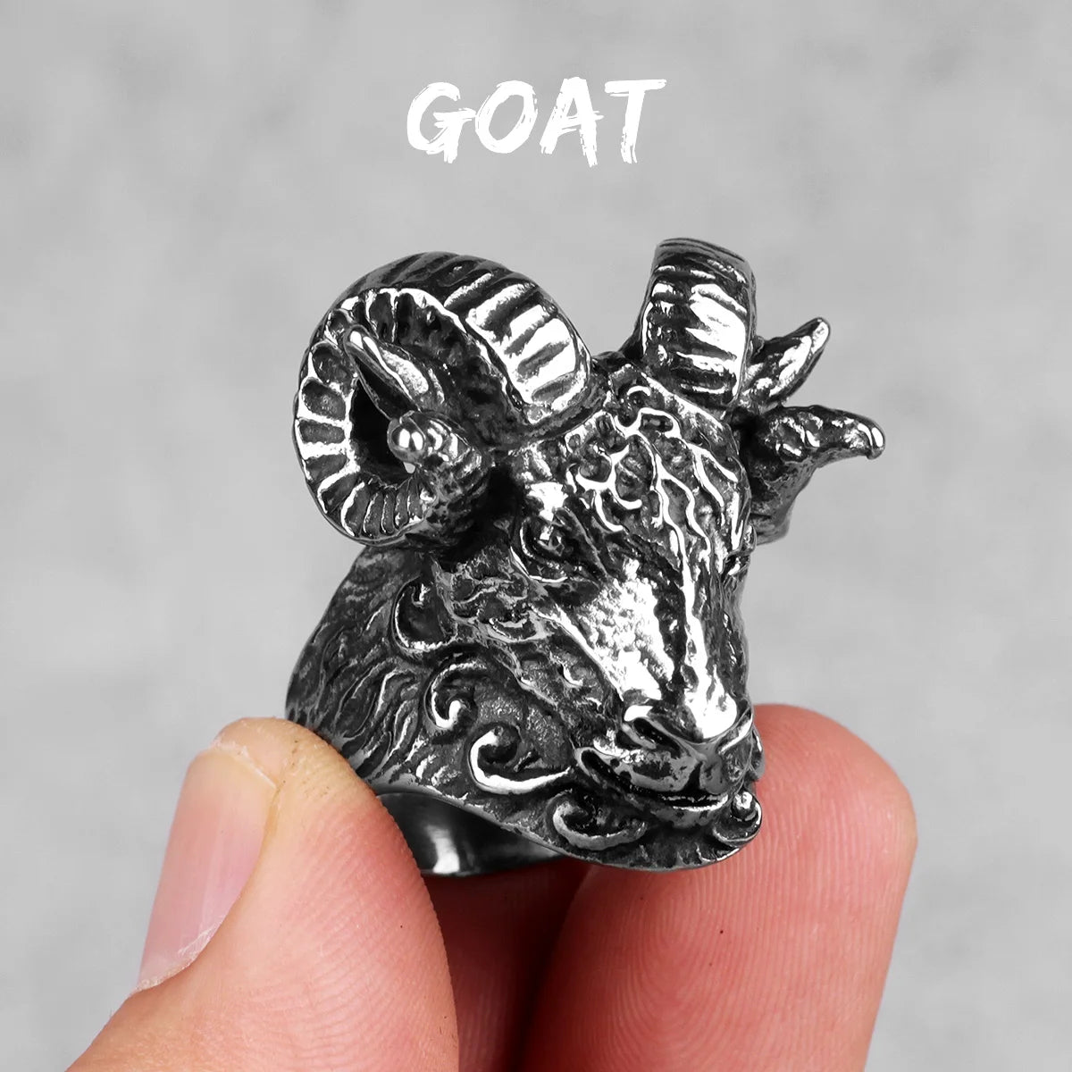 PENDRA Sheep Goat Head Steel Ring