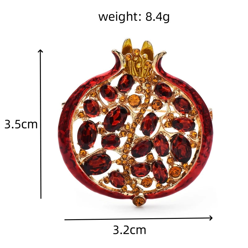 PENDRA Garnet 3-Color Enamel Rhinestone Pomegranate Brooch