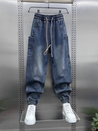 2026 Luxury Man Clothing Brands Men's New Retro Washed Elastic Jeans Summer Trendy Brand Harlan Pants Tied Feet Casual Trousers
