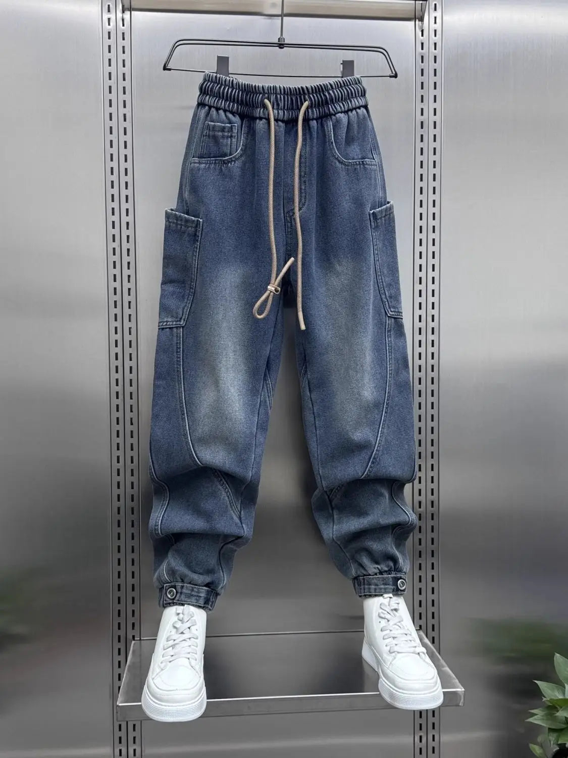 2026 Luxury Man Clothing Brands Men's New Retro Washed Elastic Jeans Summer Trendy Brand Harlan Pants Tied Feet Casual Trousers