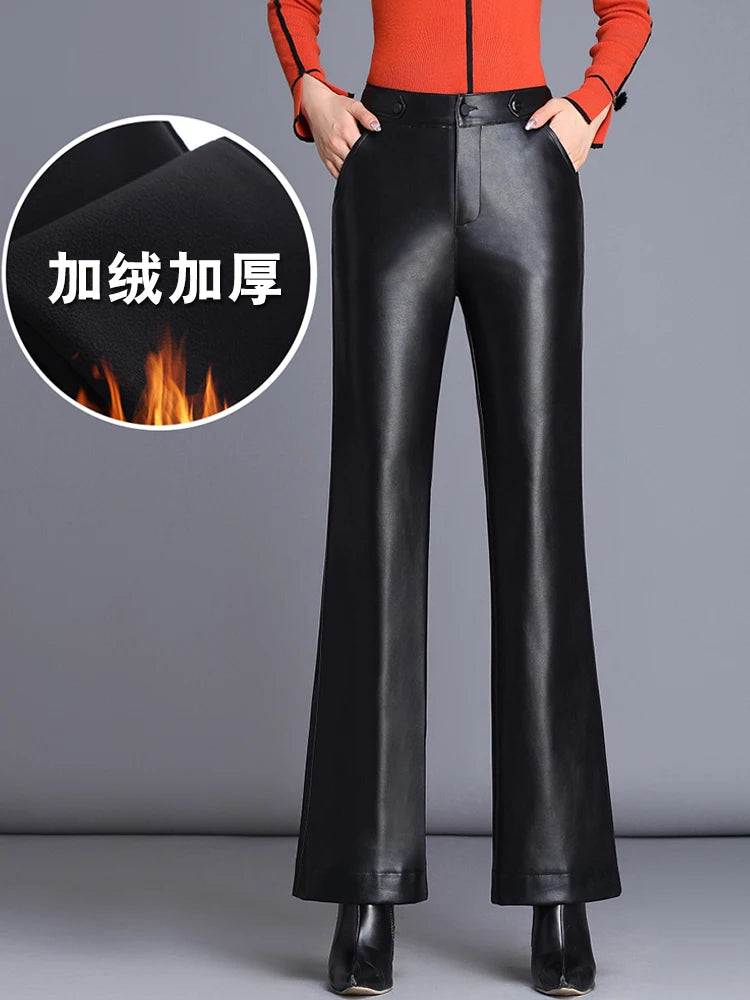 PENDRA Micro Flared Leather Fleece Pants