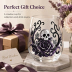 PENDRA Gothic Skull Silver-Glitter Purple-Rose Stemless Glass Tumbler