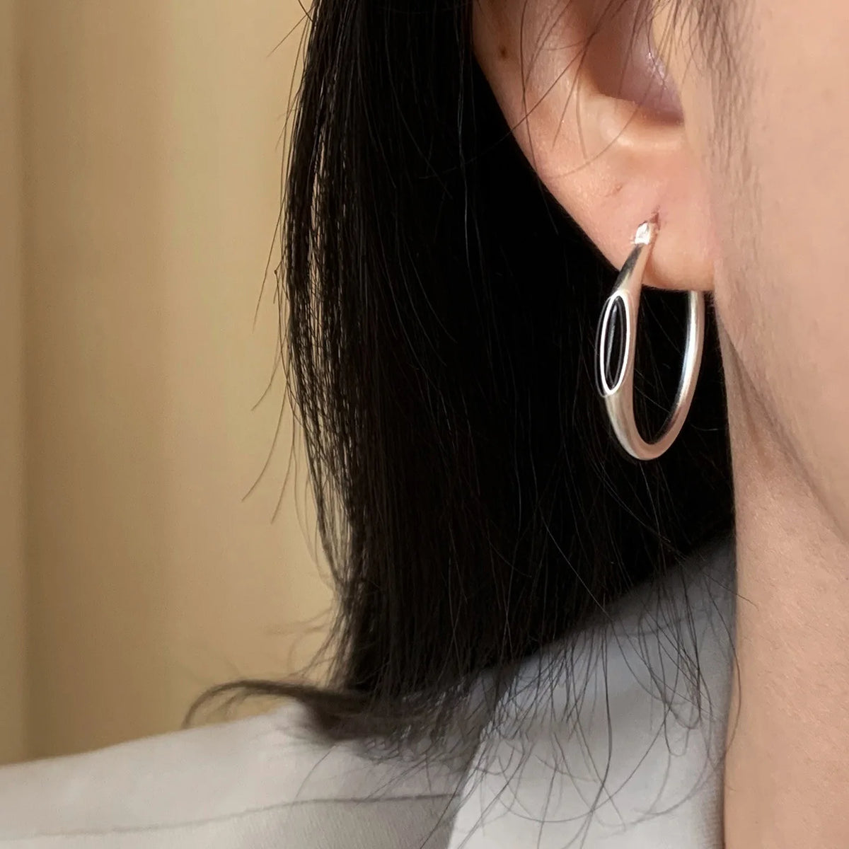 PENDRA Blackagate 925 Sterling Silver Hoop Earrings