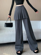 Suit wide leg pants skirt women's autumn design sense fake two piece pleated skirts high waisted loose floor length pants