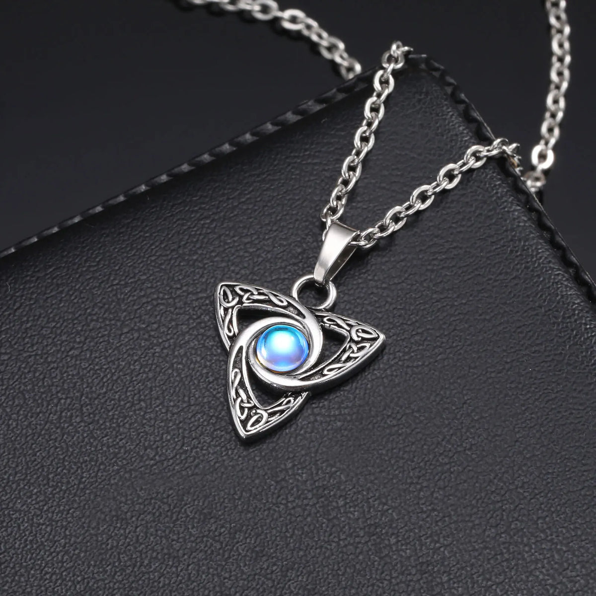 Moonstone Necklace for Men Boys,Waterproof Stainless Steel Celtic Knot Pendant Necklace,Punk Vintage Jewerly Gifts