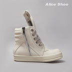 PENDRA White Geobasket White Leather High-Top Zip Thick-Sole Ankle Boots