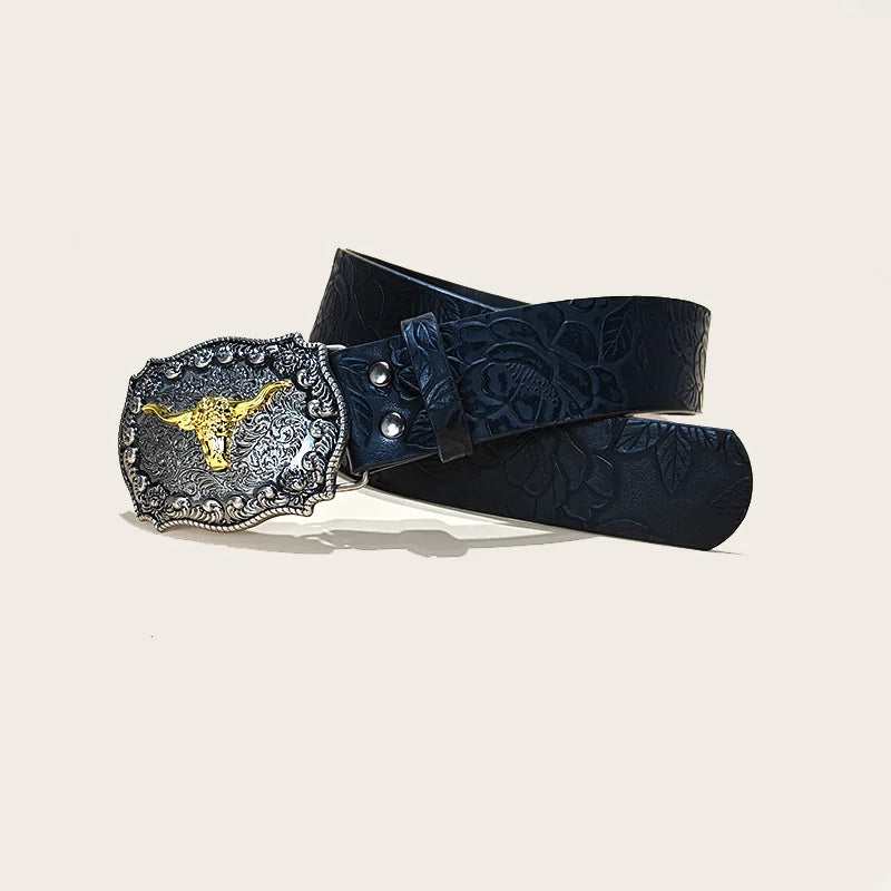 PENDRA Galaine Leather Bull Buckle Western Gothic Belt
