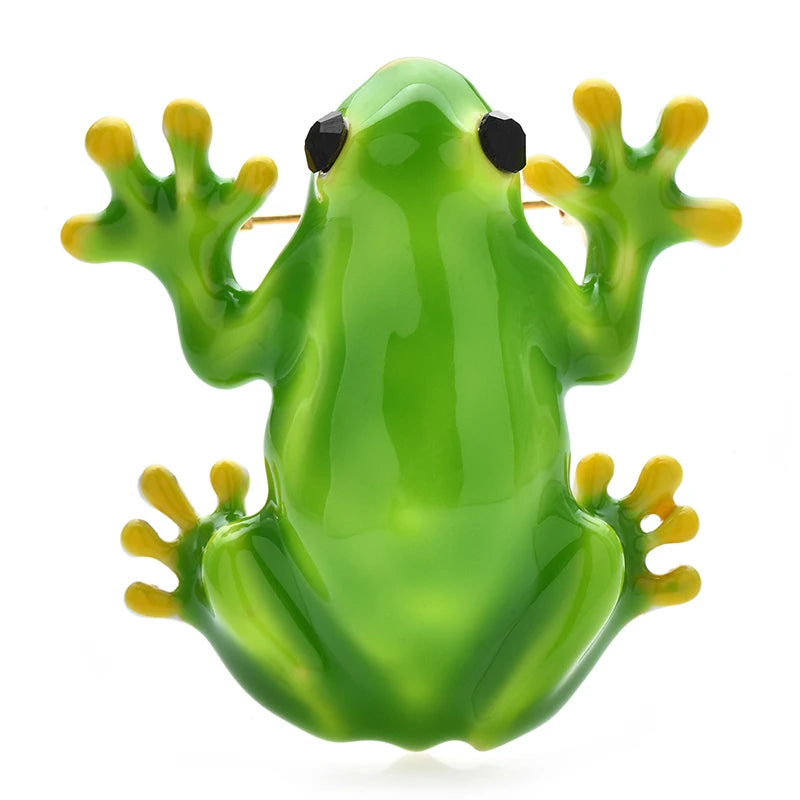 Wuli&baby Lovely Green Frog Brooches For Women Unisex Enamel Jumping Animal Party Casual Brooch Pins Gifts