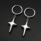 Y2K Star Swirl Earring Accessory For Egirl Boy Stainless Steel Silver Color Daily Streetwear Dark Kpop Ear Hoops Rapper Jewelry