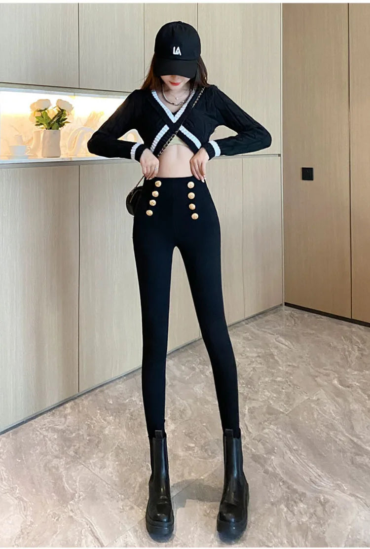 Fashion Women's Trousers 2023 Autumn New High-elastic Double-breasted Tight-fitting High-waisted Slimming Pants Women's Pants