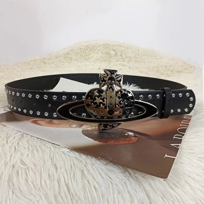 Unisex Jeans Belt Male Westwood Luxury Designer Belt For Women Gothic Y2K Men's Belts Punk Rivet wide Waistband Female Plus size