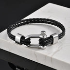 Stylish Leather Bracelet for Men Boys,Black Double Layers Leather Rope Bracelets,Trendy Jewelry Gifts to Dad Husband