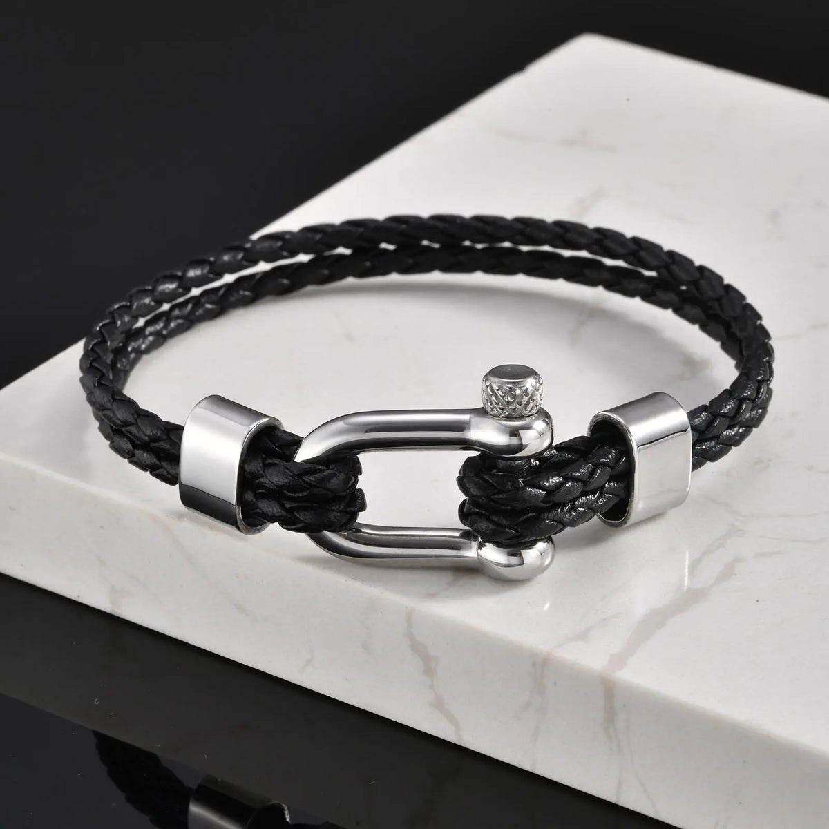 Stylish Leather Bracelet for Men Boys,Black Double Layers Leather Rope Bracelets,Trendy Jewelry Gifts to Dad Husband