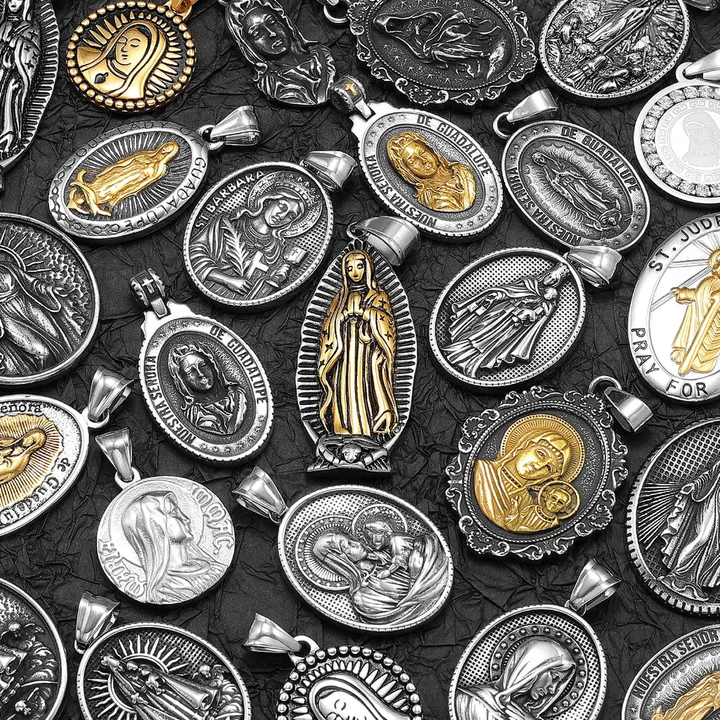 Virgin Mary Guadalupe Angel Cross Stainless Steel Men Necklaces Pendant Chain Amulet For Women Fashion Jewelry Gifts Wholesale