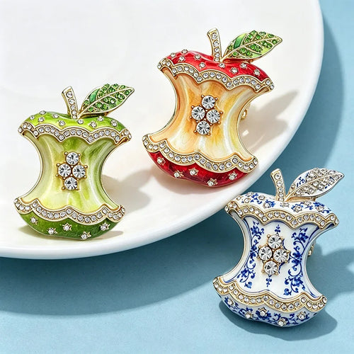PENDRA Appletta 3-Color Rhinestone Enamel Apple Brooch