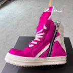 PENDRA Rose Fur Rose-Red Horsehair Leather High-Top Zip Platform Ankle Boots