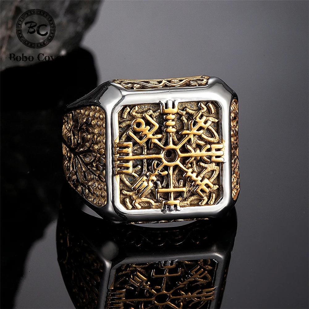 PENDRA Viking Trident Gold Steel Ring