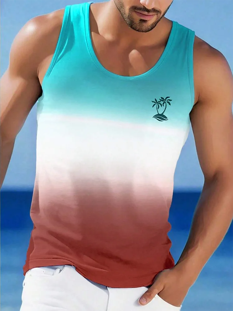 Summer Daily Casual Men's Sleeveless T-shirt Hawaiian Men's Tank Top Outdoor Beach Men's Tank Top Street Fashion Men's Tank Top