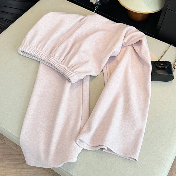 Thick and Gentle Pink Soft Sports Pants Women in Winter New High Waist Slim and Comfortable Versatile Casual Floor Pants