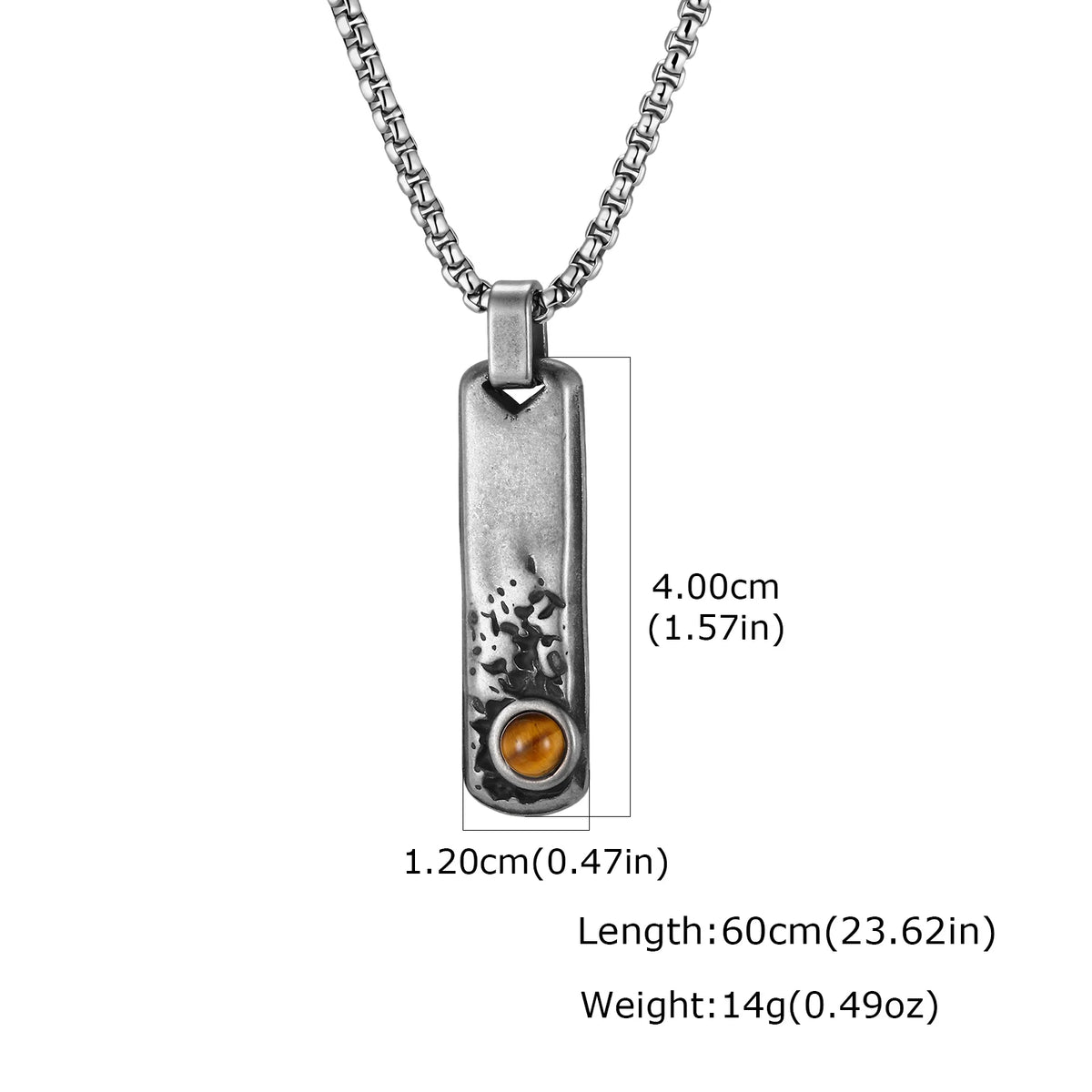 Vintage Men's Natural Stone Rectangle Pendant Necklace,Grey Stainless Steel Thin Bar Necklace,Birthday Party Jewelry Gift