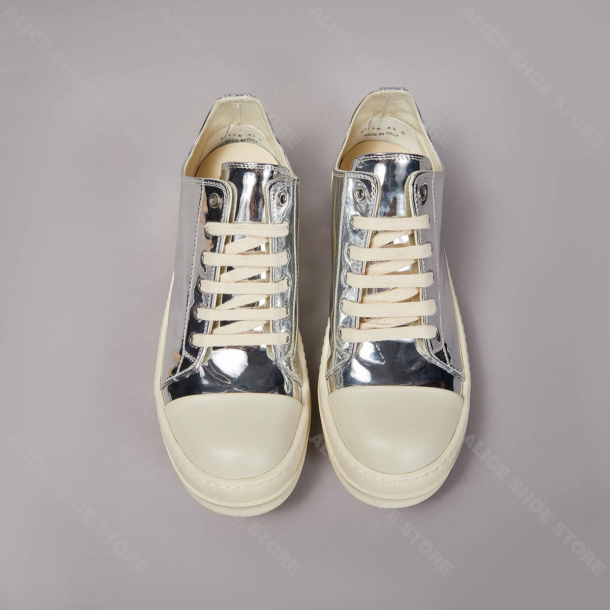 PENDRA Silver Shadow Silver Low-Top Lace-Up Flat Sneakers