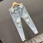 Summer New 2026 Ripped Jeans Men's Trendy Brand Casual Elastic Slim Fit Small Feet Ruffian Handsome Beggar Pencil Pants