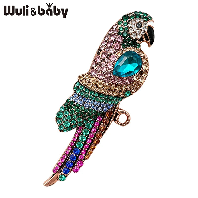 PENDRA Rainbowtail Rhinestone Parrot Brooch