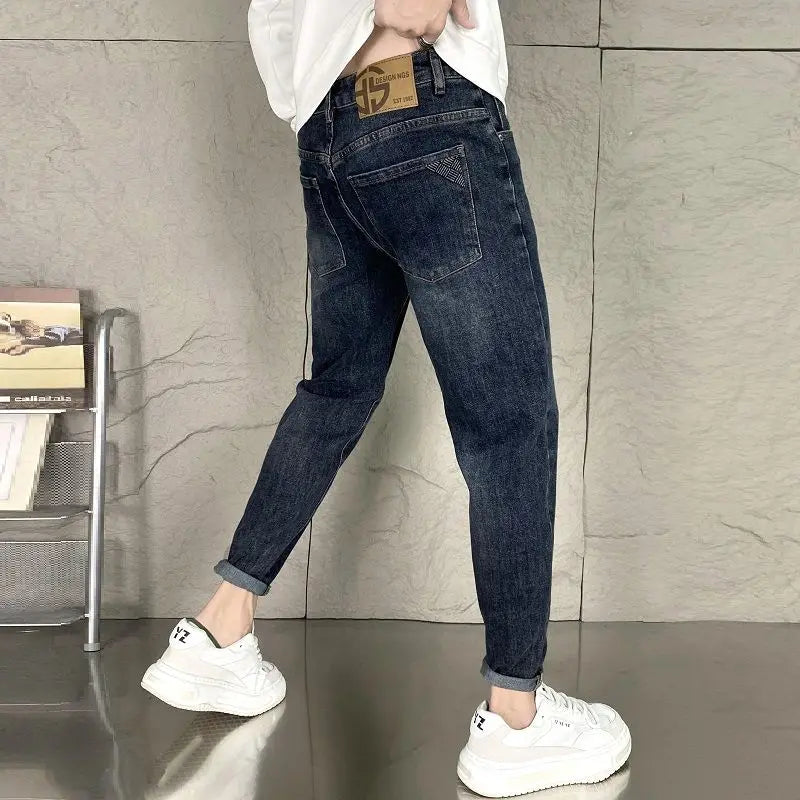 New Harajuku Fashion Trendy Spring Autumn Slim Fit Casual Jeans for Men Vintage Tapered Pencil Pants Stretch Boyfriend Jeans
