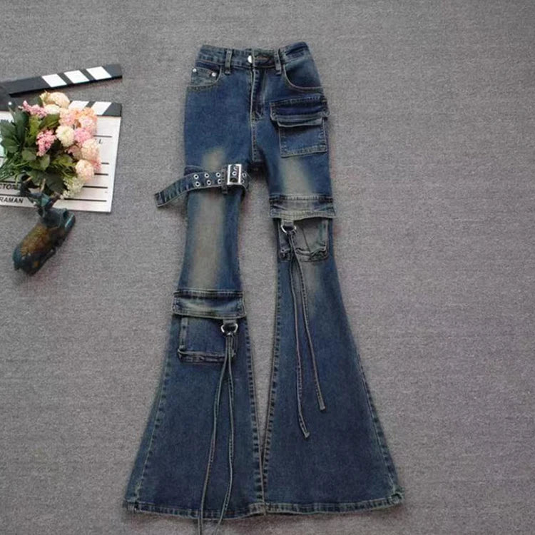 PENDRA Multi Pocket Flare Cargo Jeans