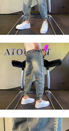 Gradual Change Color 2025 Tied Jeans Men's Summer New Loose Ruffian Handsome Small Feet Pants Trendy Brand Harlan Casual Pants