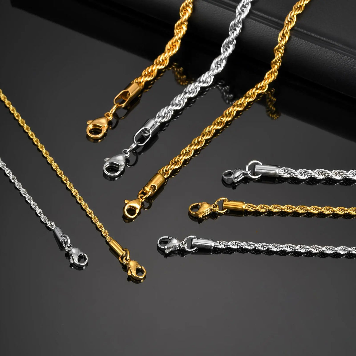 2/3/4/5mm Twist Rope Chain Bracelet for Men Women,Casual Stainless Steel Adjustable Chain Wristband,Gold/Siver Color Chain