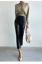 PU Autumn Winter Leather Pencil Pant Women Bodycon Fashion Office High Waist Ladies Trousers Casual Woman Pants