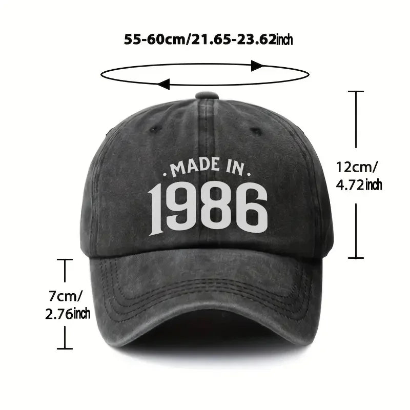 An Adjustable Baseball Cap Featuring a Retro 'MADE IN 1986' Design, Lightweight Printed Women'S Hat, a Trendy '1986 Era Style' M