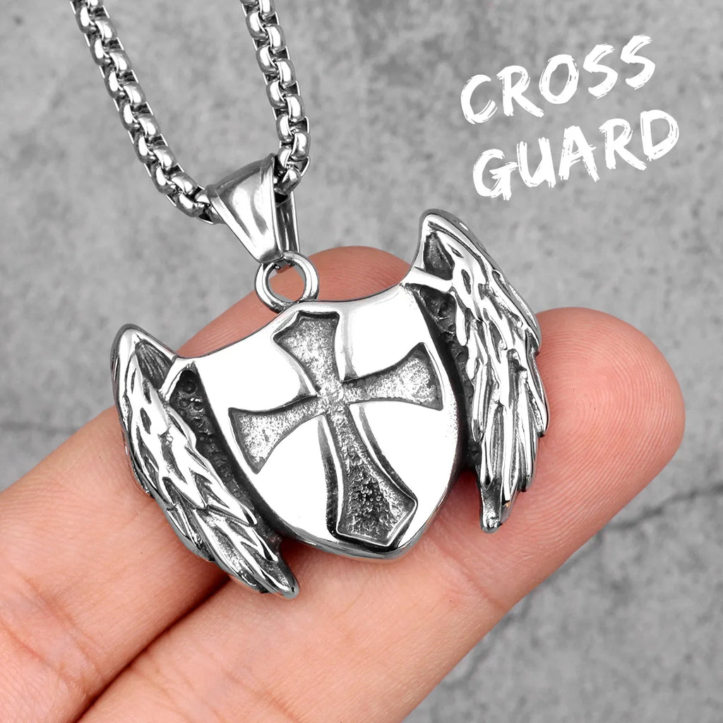 Cross Shield Crusader Stainless Steel Men Necklaces Pendants Chain Punk for Boyfriend Male Jewelry Creativity Gift Wholesale