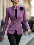 New Women's Solid Color Stand Collar Long-sleeved Slim-fit Short Jacket, Casual and Versatile, Elegant.