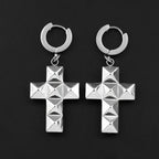 Stainless Steel Studded Rivet Cross Hoop Earrings Cool Punk Gothic Rock Pyramid Cross Drop Earrings for Men Women Goth Jewelry