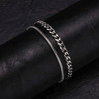 Hiphop 2pcs Stacked Chan Bracelets for Men Boys,Stainless Steel Cuban Chain Wristband,18/21/23CM