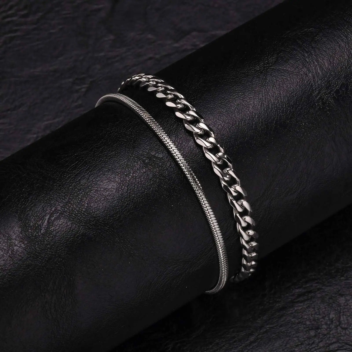 Hiphop 2pcs Stacked Chan Bracelets for Men Boys,Stainless Steel Cuban Chain Wristband,18/21/23CM