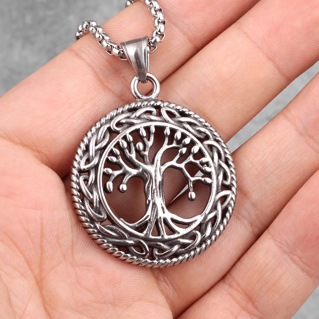 Tree of Life Wisdom Tree Stainless Steel Men Necklaces Pendants Chain Punk for Boyfriend Male Jewelry Creativity Gift Wholesale