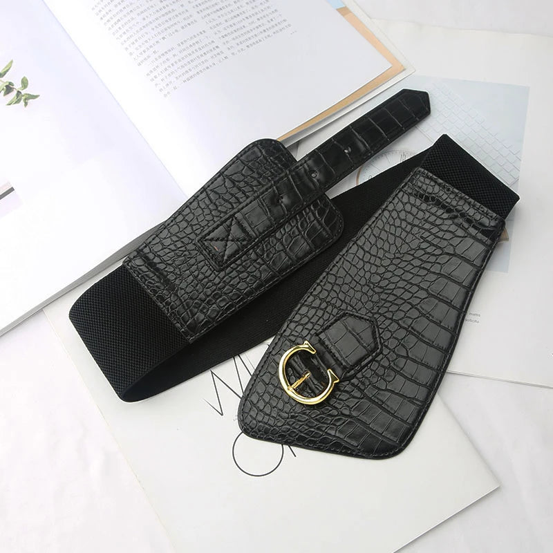 Wide Corset Belt For Women Luxury Desiner Letter C Cummerbunds Pu Leather Belt Vintage Gothic Elastic Black Pattern Waistband