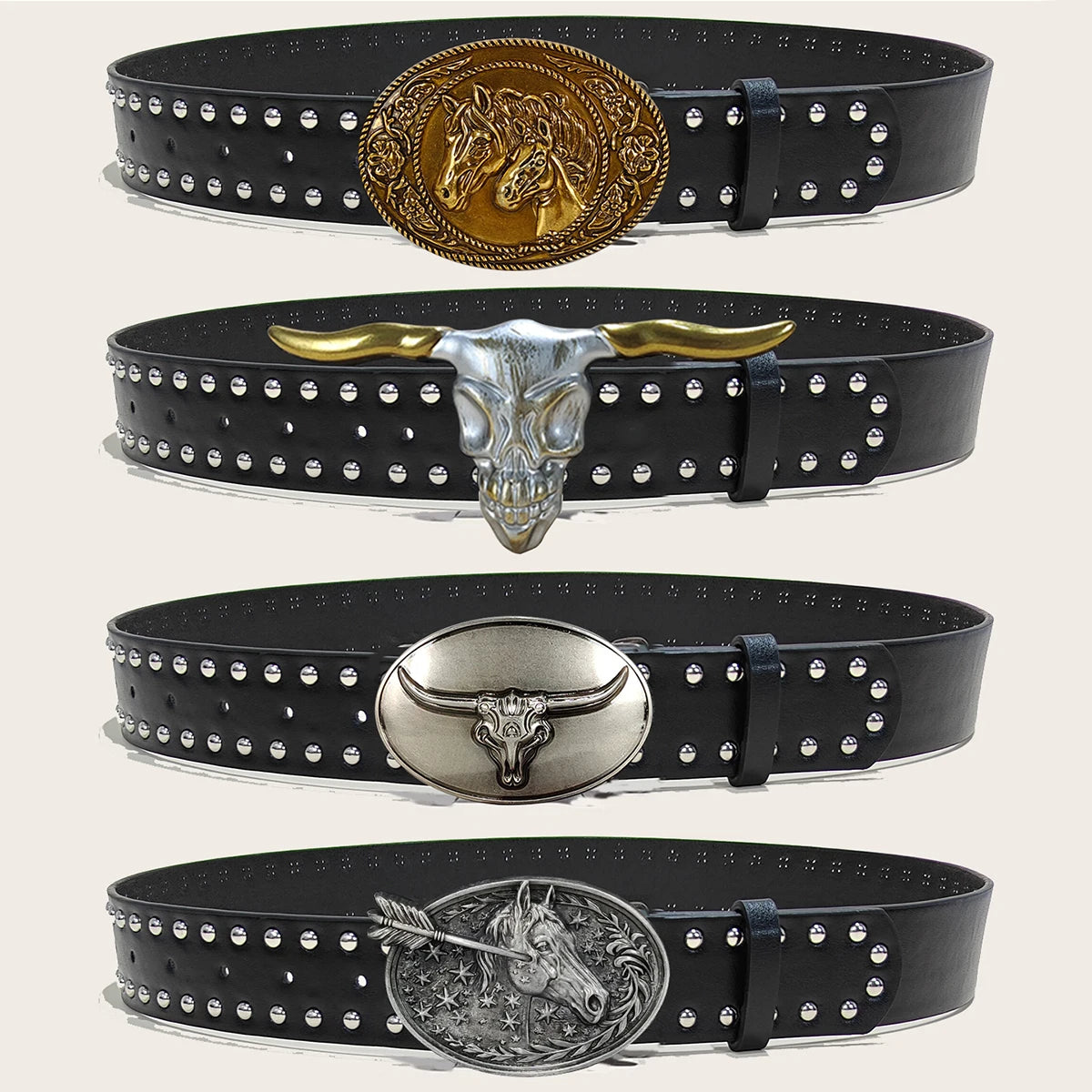New Belts For Women High Quality Luxury Brand Punk Gothic Rivet Black Jeans Unisex Men's Belt Paw Skull Buckle Waistband Male