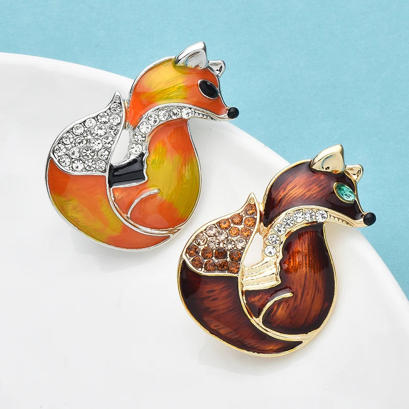 PENDRA Lovely Enamel Fox Brooch