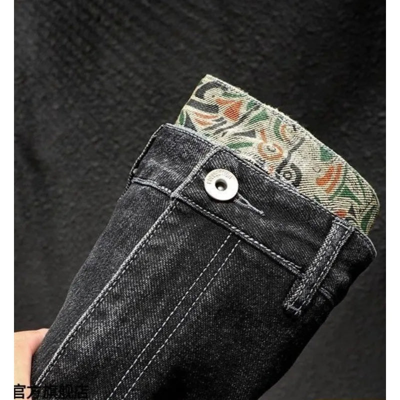 Men's Work Pants 2025 Spring Autumn Men's Casual Jeans New Slim Foot-bound Pants Explosive Street Luxury Washed Elastic Trousers