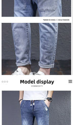 Man Fashion Elastic Waist Denim Jeans Men's Elastic Slim-fit Harlan 2026 New Light-colored Casual Trend Drawstring Men's Pants