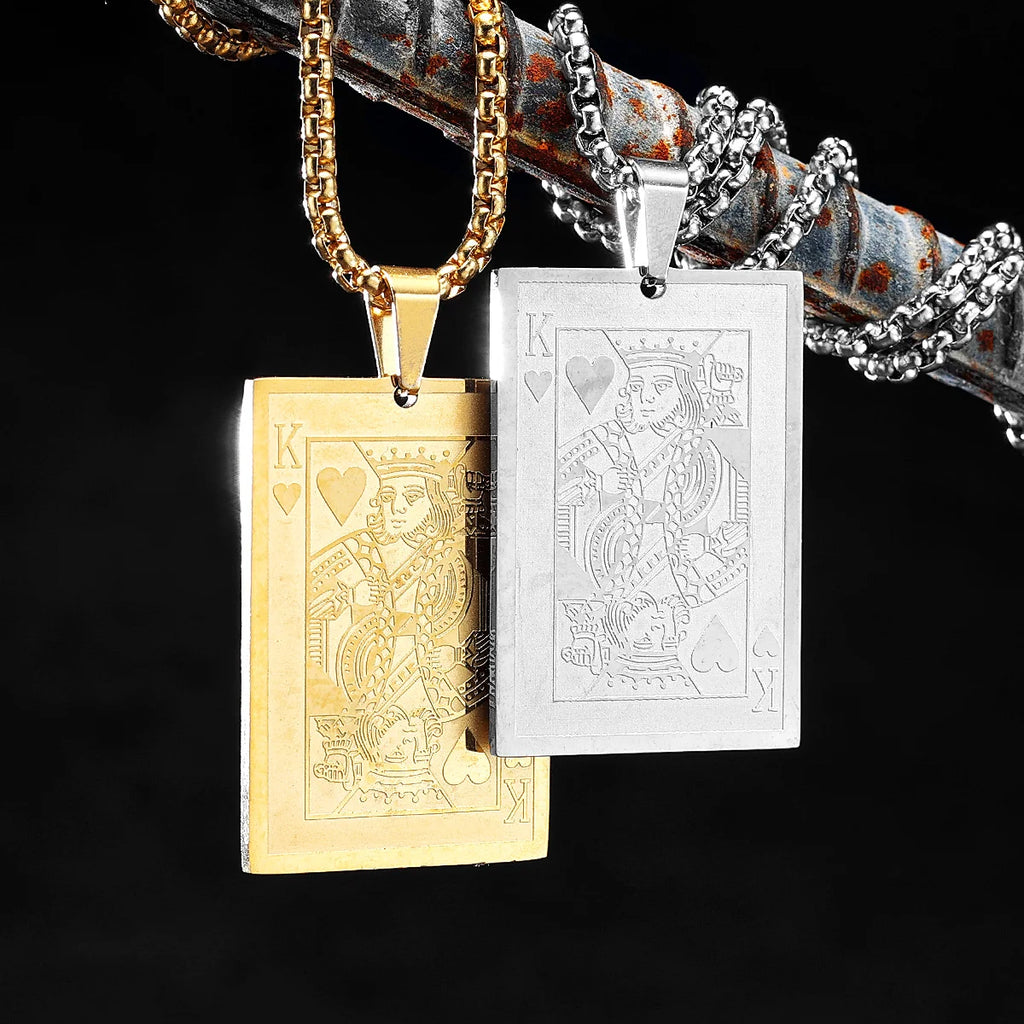 PENDRA Poker King Spades Steel Necklace