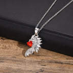 Mprainbow Angel Devil Wings Couple Pendant with Red Heart Stone,Black and White Simple Valentine's Day Gift Necklace Set