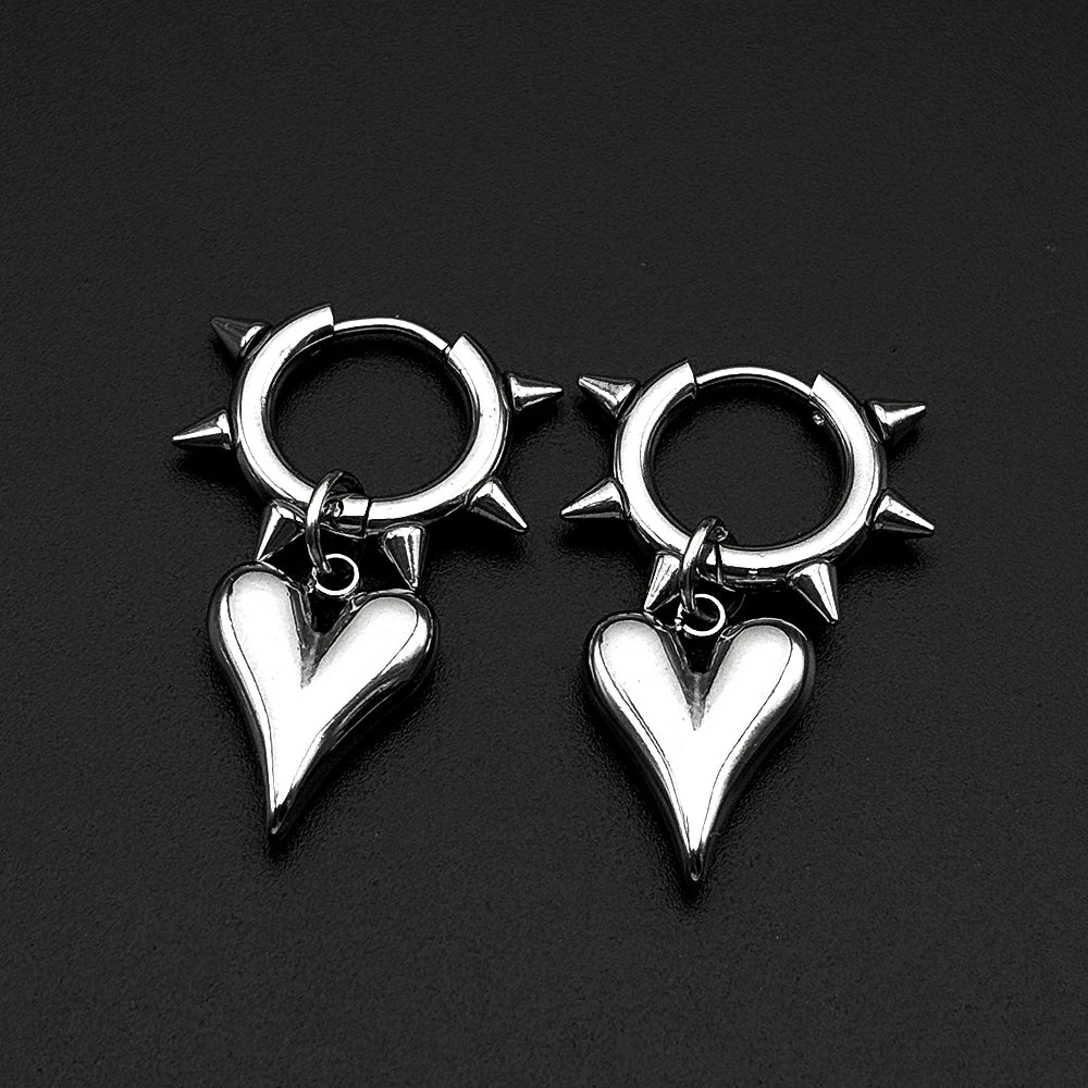 Asymmetrical Heart Lightning Bolt Hoop Earrings Punk Gothic Chain Drop Earring Stainless Steel for Women Men Edgy Y2K Jewelry